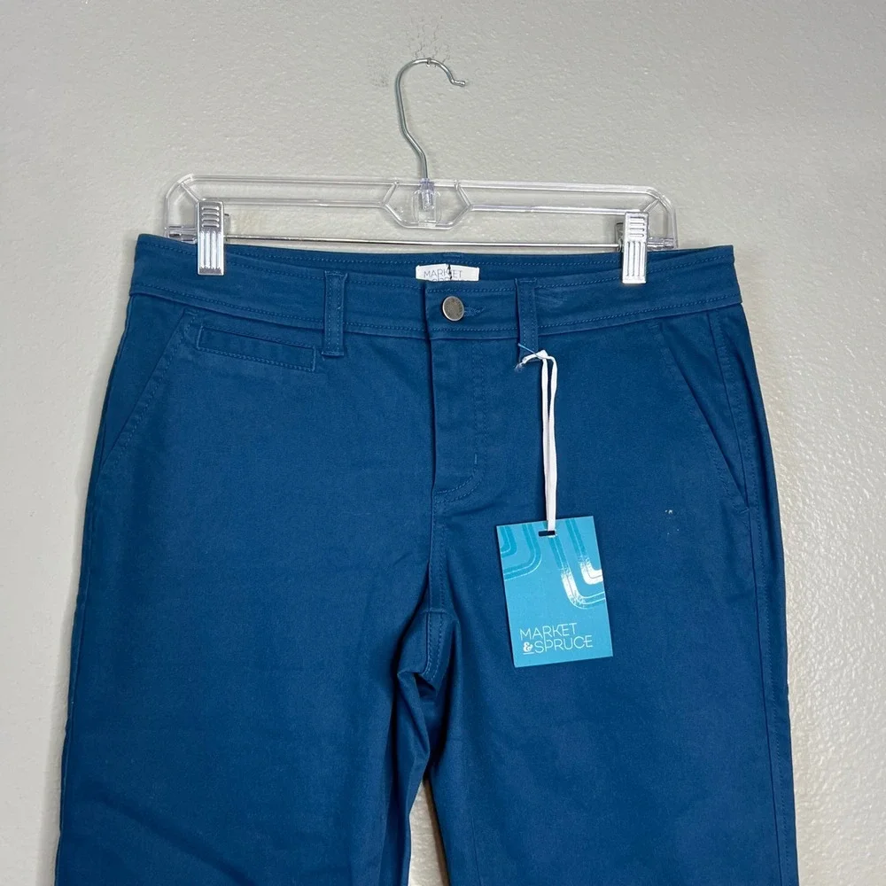 Market & Spruce Ankle Pants Womens‎ 8P Petite Blue Slim Leg Cuffed Stretch NWT